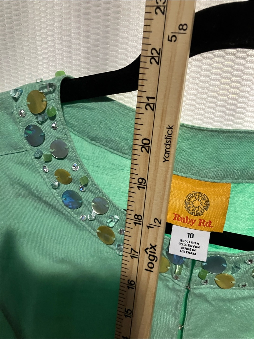 Ruby Rd. Mint Green Embellished Open-Front Jacket - Picture 4 of 12